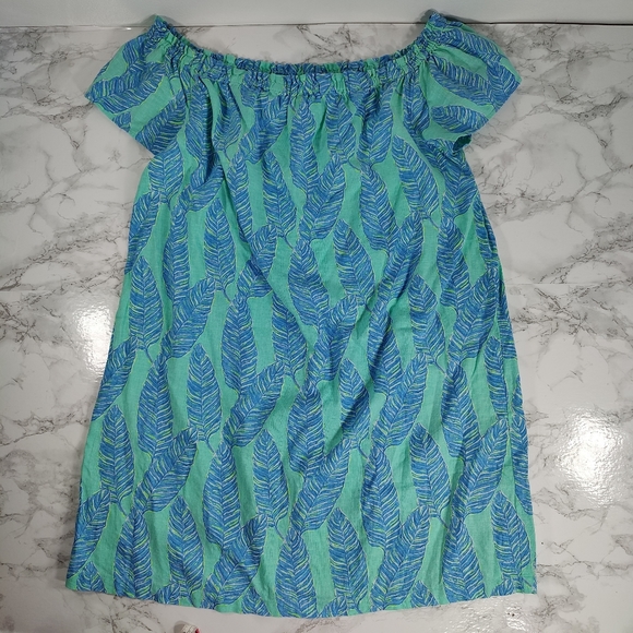 Vineyard Vines Palm Print Off the Shoulder Dress Size Medium - Picture 3 of 7